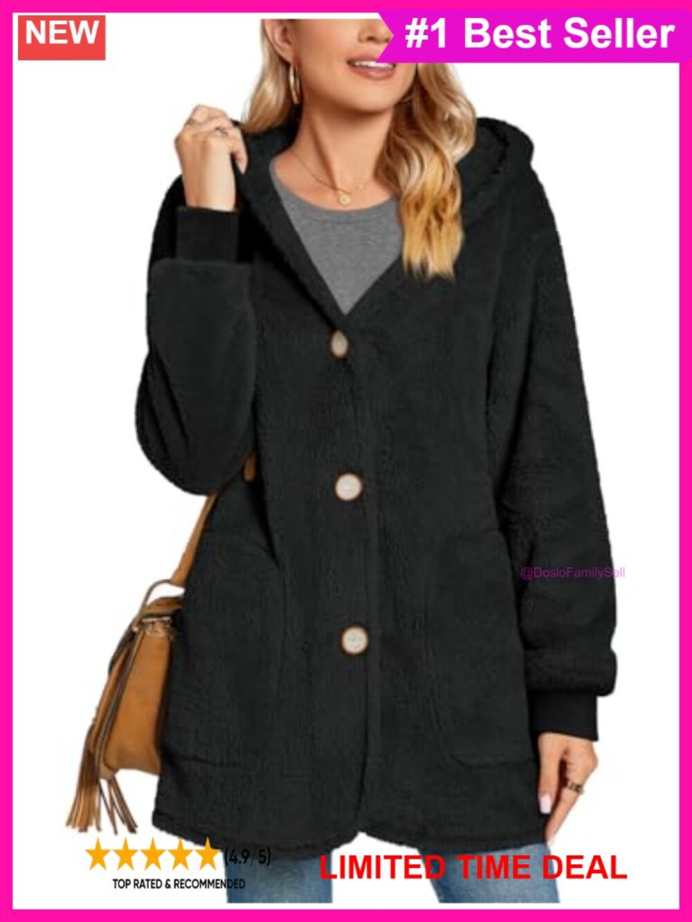 Fleece Hooded Cardigan Sweater Coat with Pockets